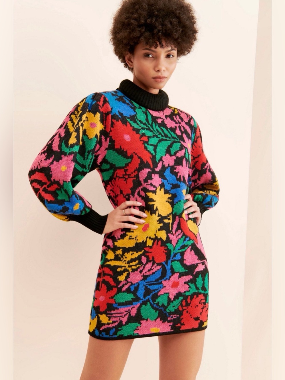 Anthropologie FARM Rio Tropical garden Multicolor Floral Knit sweater Dress